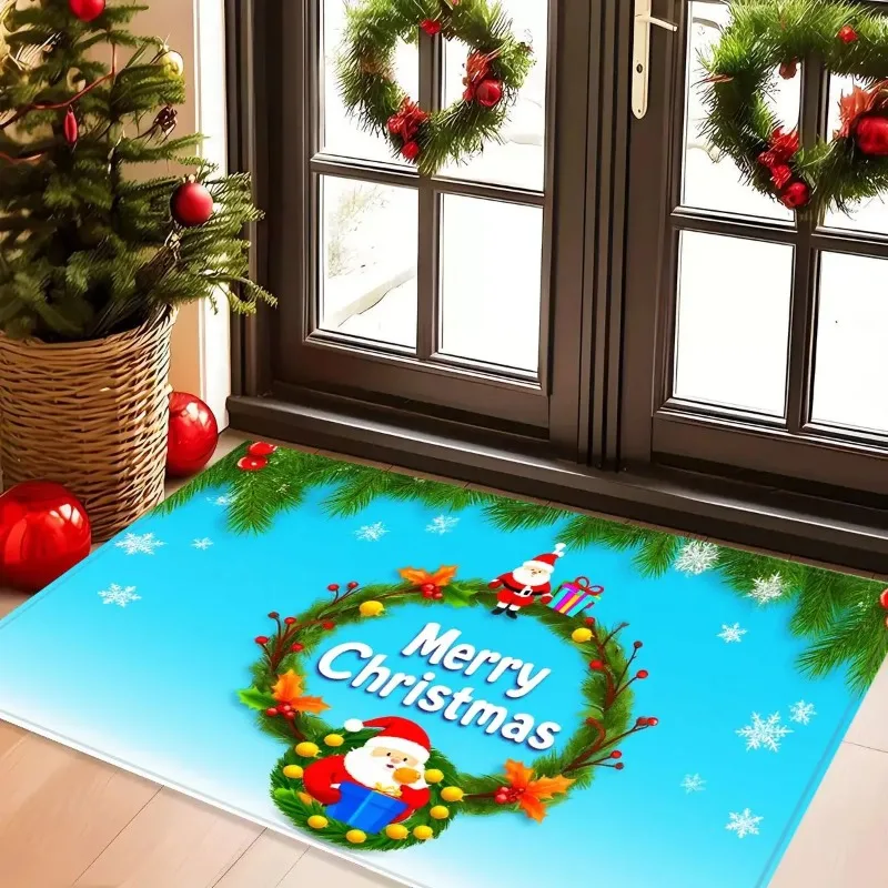 Alfombra de Navidad con diseño de Papá Noel y el Grinch, decoración para el hogar, suave y absorbente, tapete antideslizante para puerta de entrada y baño