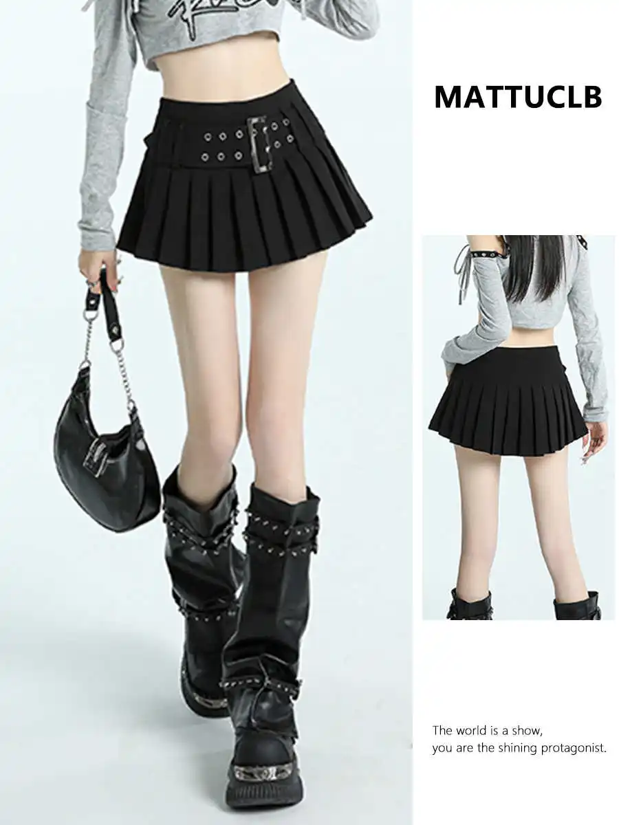 Summer Women Cyber Punk High Waist Y2k Shoujo Girl 2000s Aesthetic Mini Pleated A-line Skirt Korean Coquette Gyaru Kpop Preppy