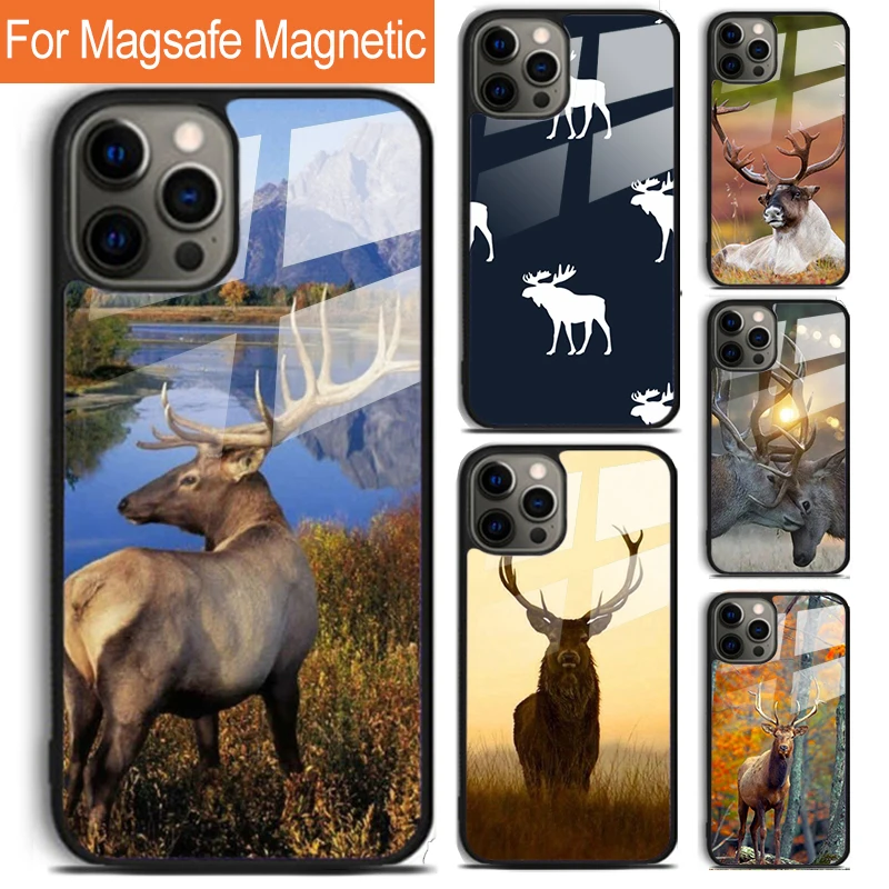 Beautiful Nature Wild Reindeer Moose Stag Phone Case For iPhone 16 15 14 13 12 11 Pro Max Plus Magsafe Magnetic Wireless Cover