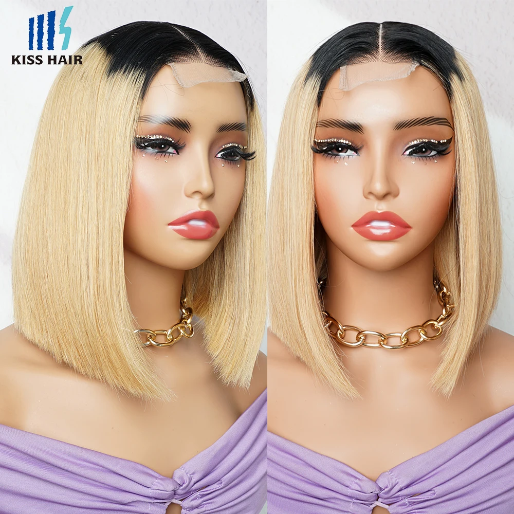 

350% T1B27 Glueless 2*6 Lace Wigs 10inch Short Bob Wig Middle Part 15A Super Double Drawn Bone Straight Vietnamese Human Hair