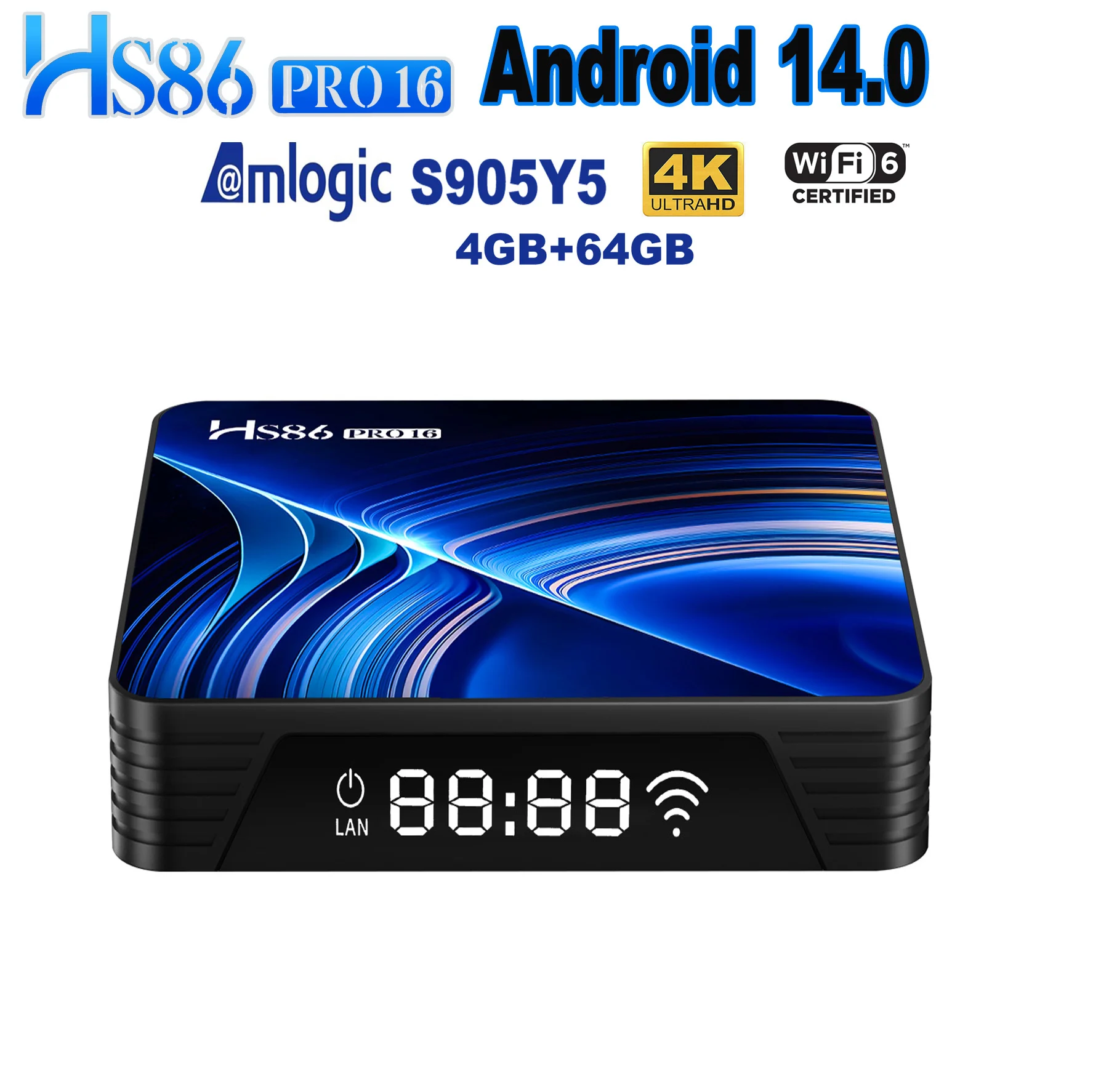 HS86 PRO 16 Android 14 TV Box Quad Core Amlogic S905Y5 2.4G 5G Wifi BT 4K HDR 3D Media Player