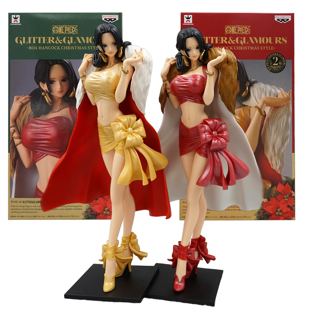 25CM Anime One Piece Boa Hancock Figure Glitter & Glamours Christmas Style Yellow Red Stand Model Toys Doll Gifts Action Figure