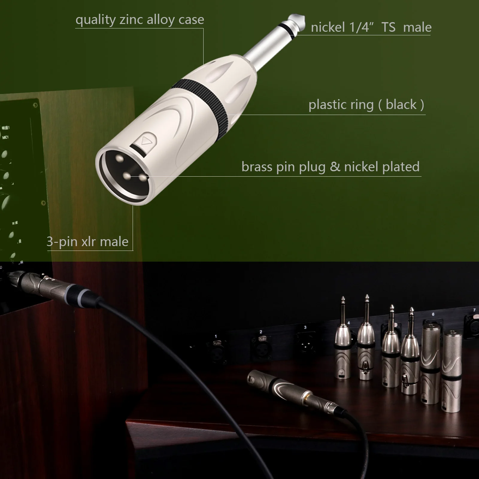 1pc 1/4 cal TS Mono do XLR Adapter męski, 6.35mm do XLR Adapter męski, ćwierć cala TS Mono wtyczka męska do męskiego konwertera XLR