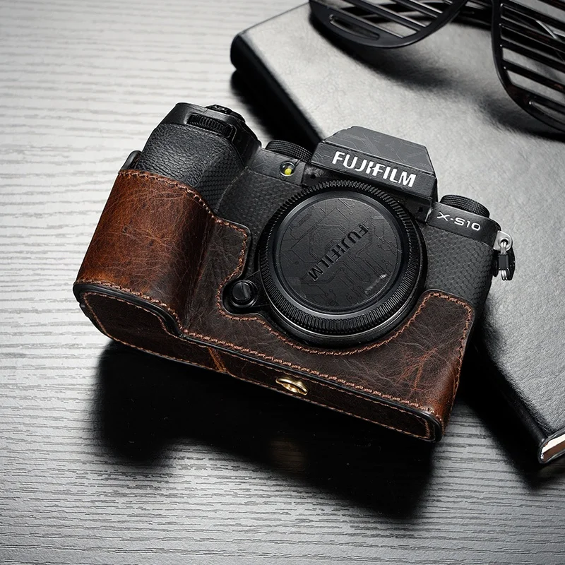 Handmade couro genuíno câmera caso, metade do corpo saco para Fujifilm XS10 e XS20