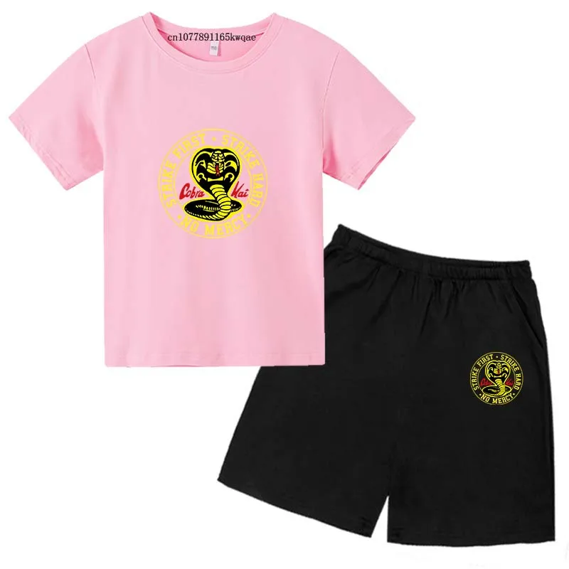 Kids Summer Cobra Kai Print 2pcs Shorts Sleeve Tees+Pants Suits 3-14 Years Boys Girls Casual Outfits Sets Children Clothes