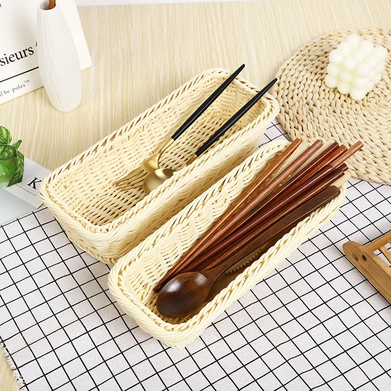 Kitchen Cutlery Storage Basket Handwoven Fork Spoon Chopsticks Storage Basket Kitchen Cutlery Bread/Vegetables Basket