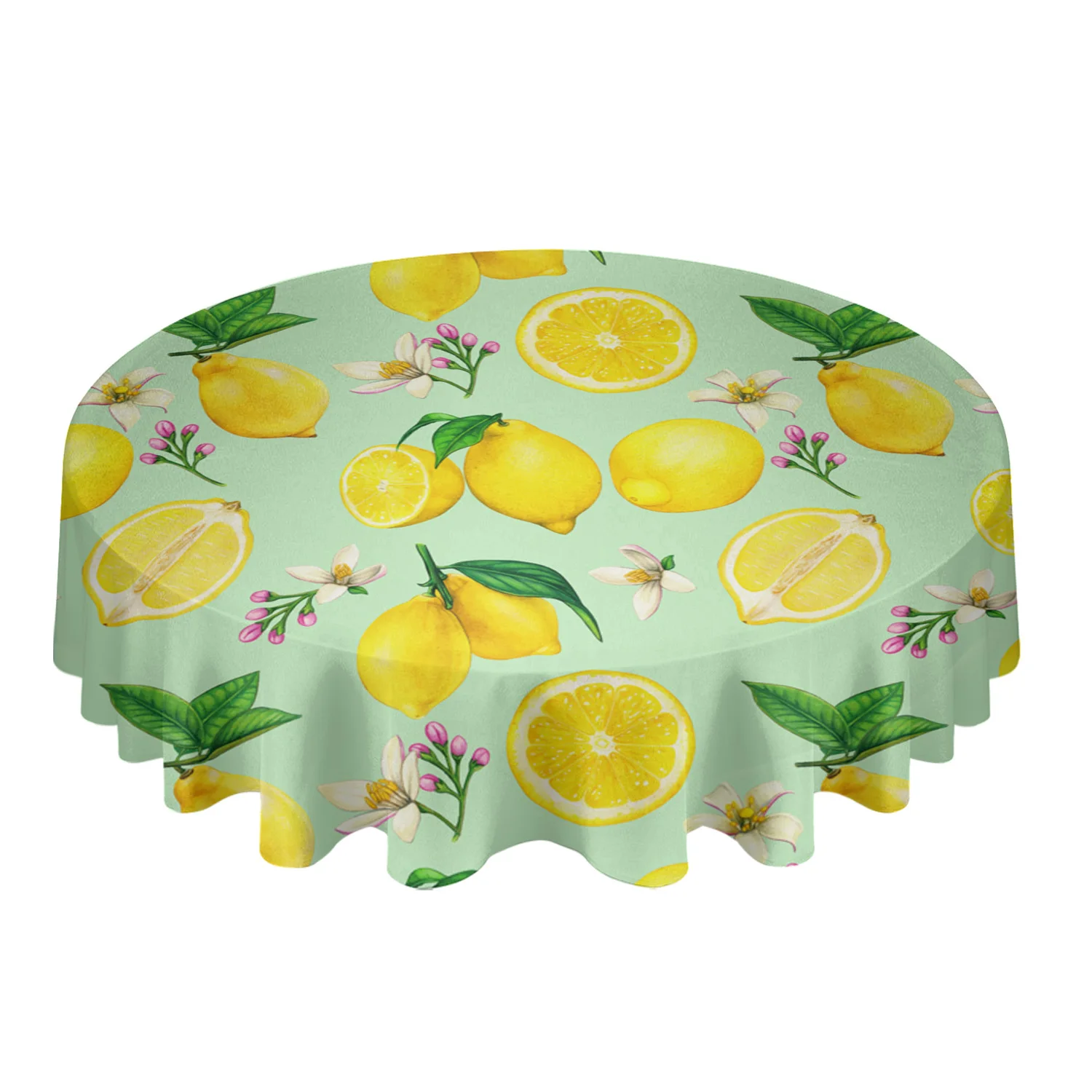 Mantel redondo impermeable, cubierta decorativa para mesa de Picnic, fiesta en casa, boda, comedor, fruta, limón, flor, Verano