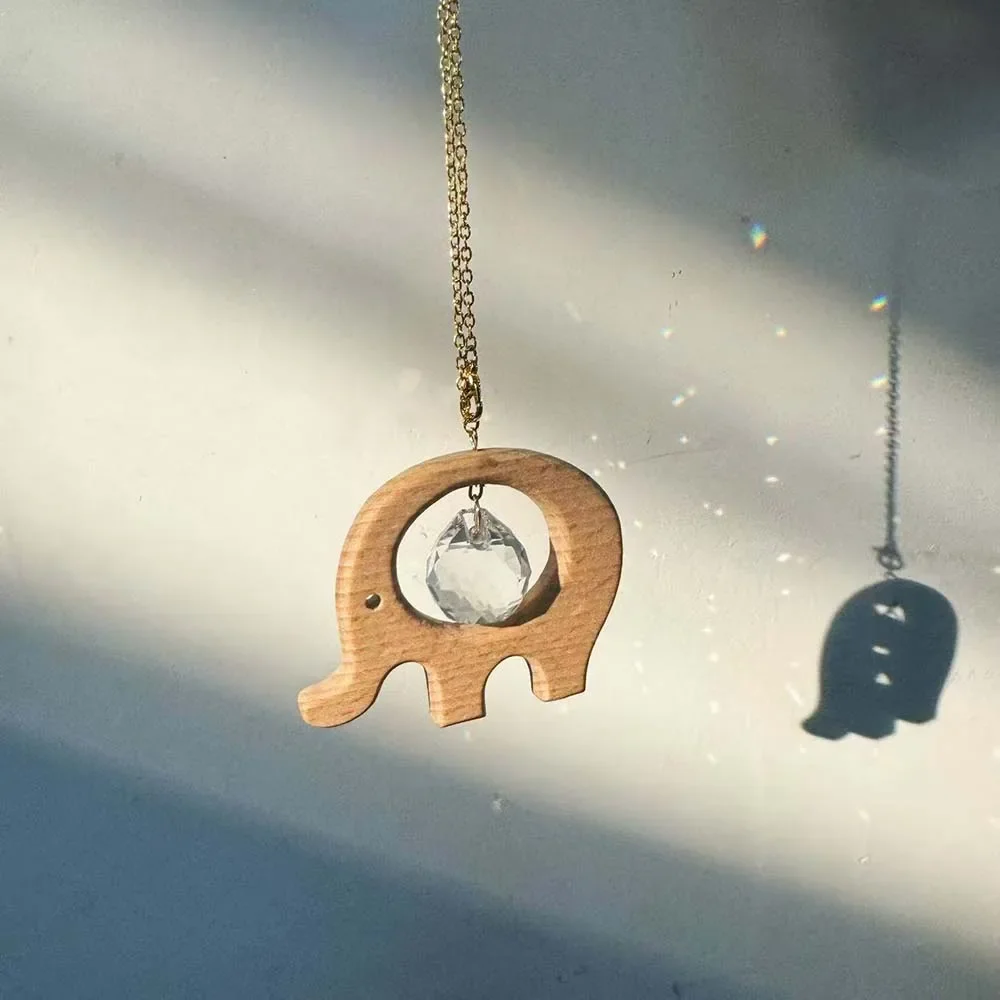 Wood Suncatcher Pendant Crystal Prism Window Hanging Ornament Bird Fish Light Catcher Housewarming Gift Home Decor