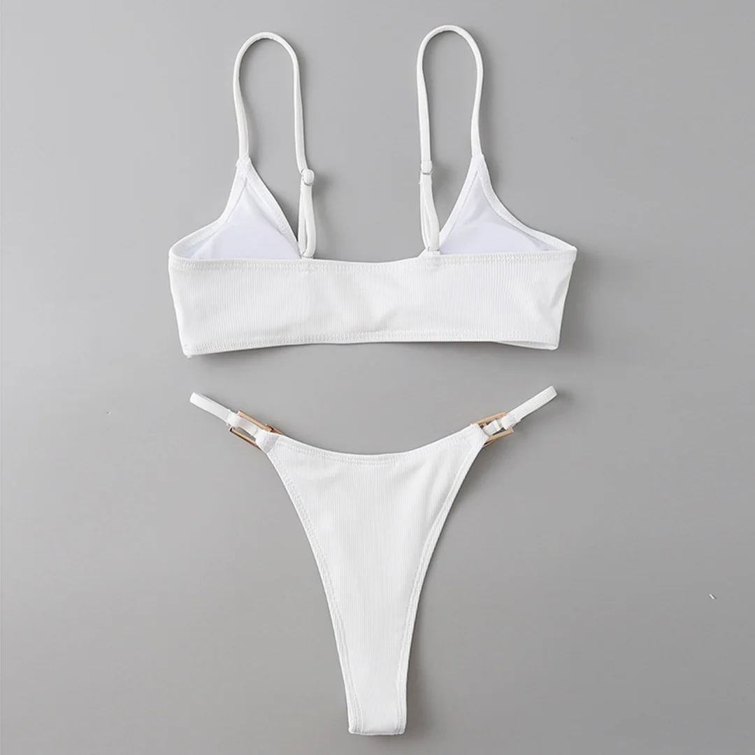 Sexy, gerippter, hoch geschnittener Bikini, Damen-Badeanzug, zweiteiliger Bikini mit Polsterung, Badebekleidung, Badeanzug, Damen-Bikini V7111 – Detail 31