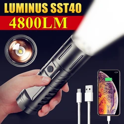 SST40 Powerful USB Charging LED Flashlight Professional Hunting Tactical Light Zoomable Built-in Battery for Search Camping