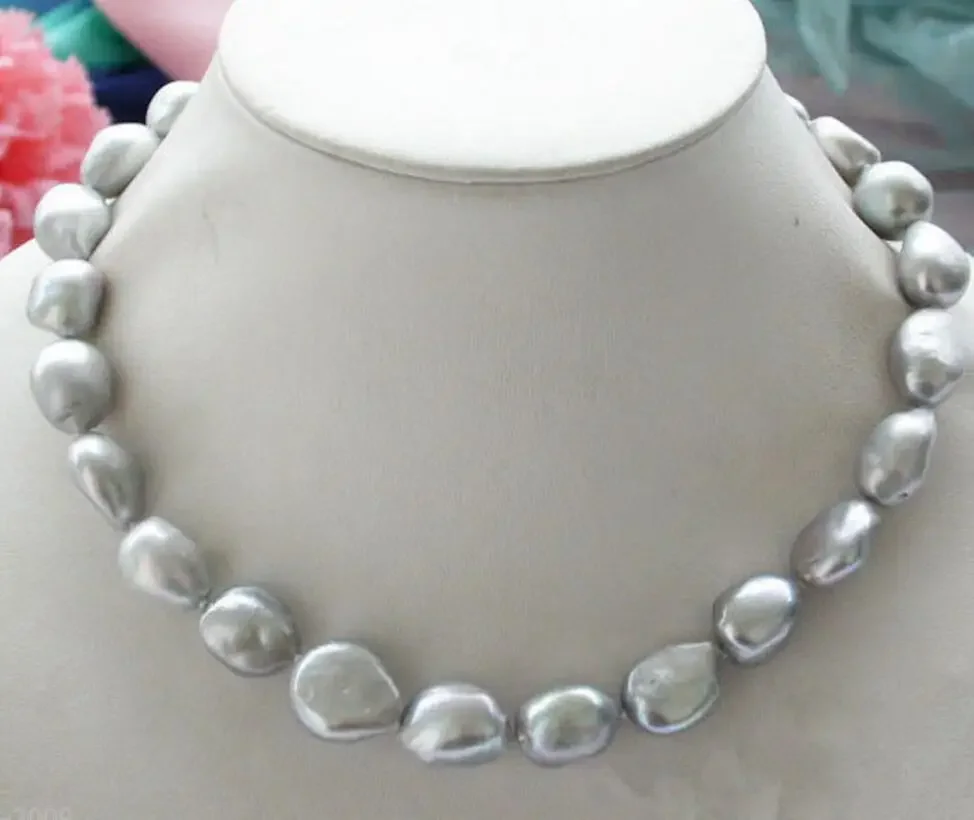 

Fashion jewelry Genuine Natural 9-10mm Silver Gray Baroque Freshwater Pearl Necklace 18"