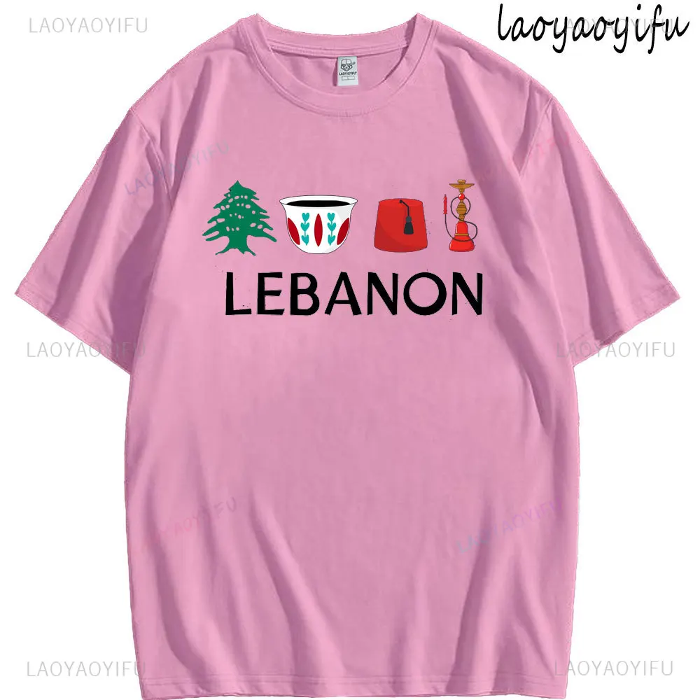 Lebanon T-Shirt Cotton Unisex with Lebanese Flag Cultural Symbols Arabic Heritage Gift Casual Streetwear for Middle Eastern Tee