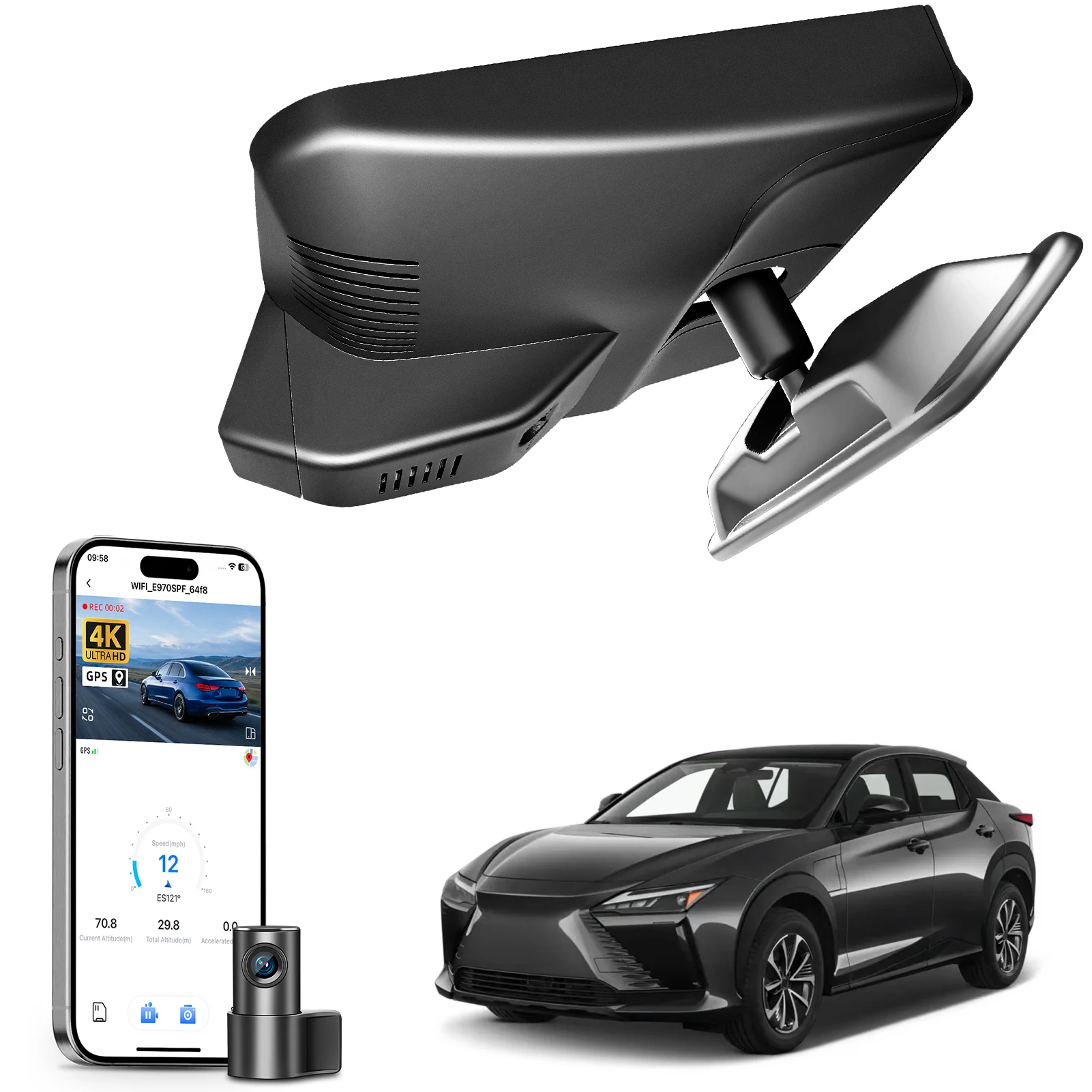Câmera Veicular Mangoal Dedicada 4K para Lexus RZ300e RZ350e RZ450e 2023-2026 com GPS, WiFi e APP - Plug and Play