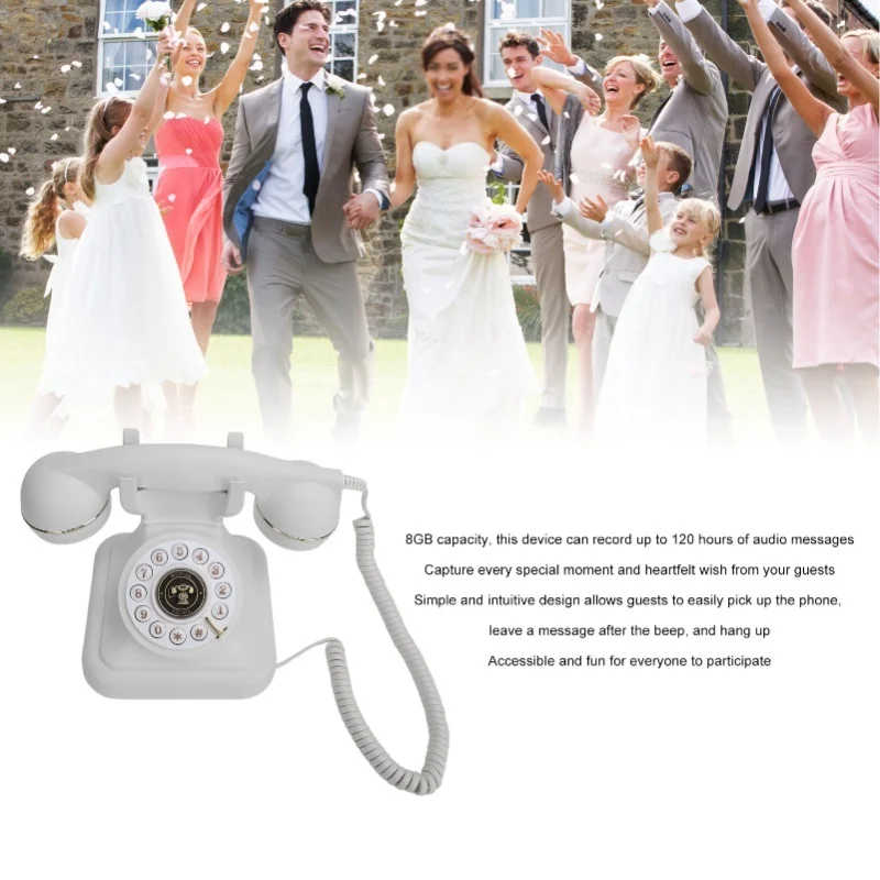 Audio Guest Book Retro Style 8G Capacity Audio Messages Telephone Record 120 Hours Recording For Weddings Parties Funerals White