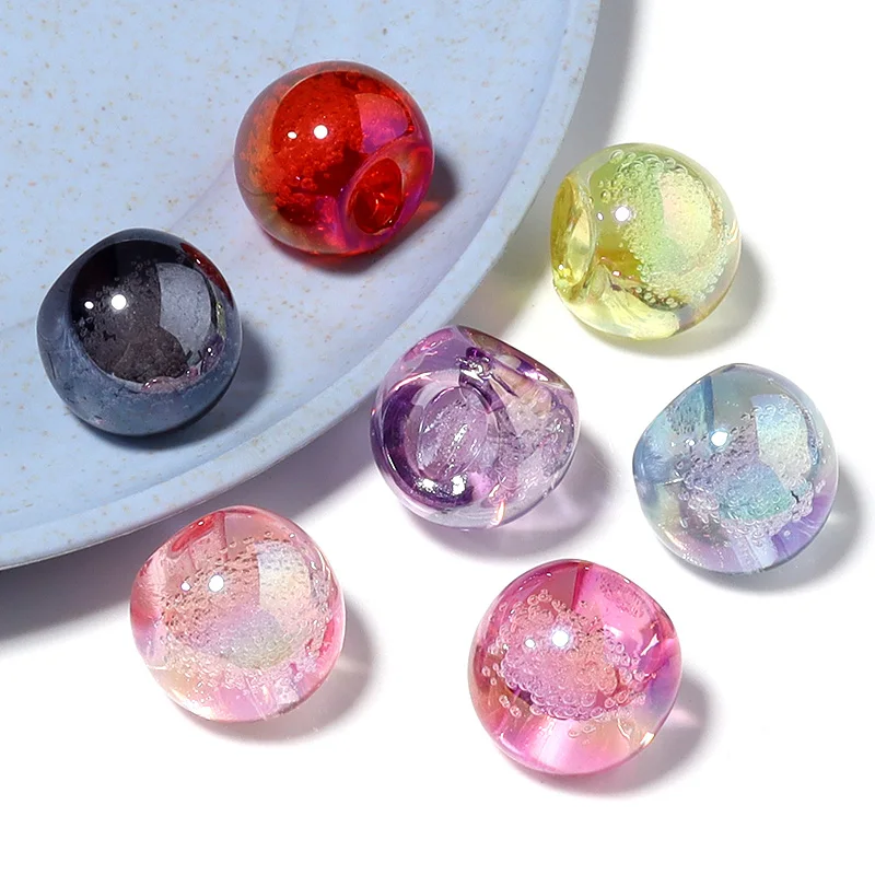 10pcs Water Cracked Crystal Acrylic Bead 14x16mm Mix Color Round Loose Beads for Jewelry Making DIY Bracelets Necklace Findings