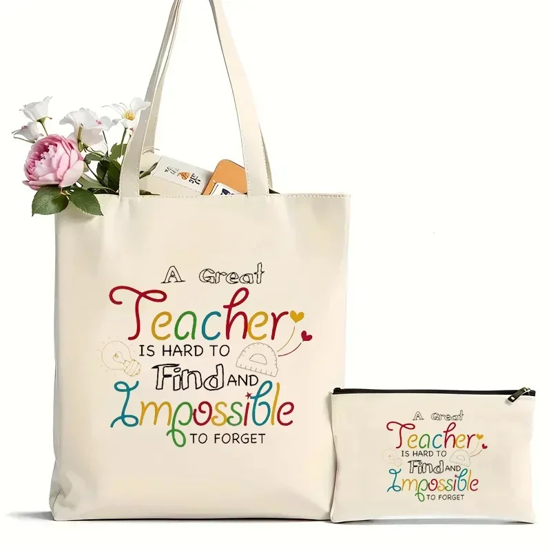 2Pcs Teacher Appreciation Gifts Canvas Tote Bag, Thank You Gift for Teacher Mentor Counselor Canvas Tote Bag for Women