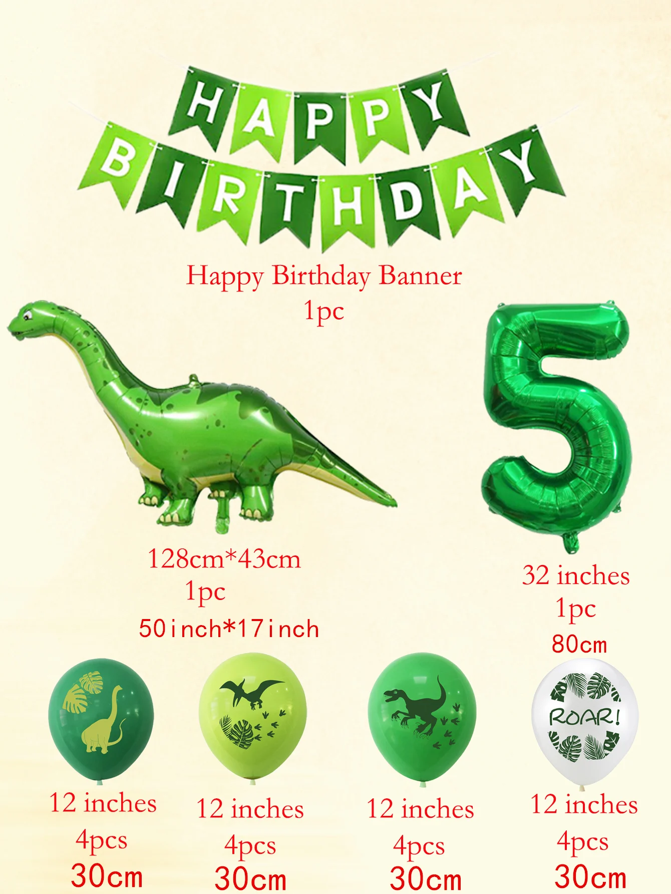20 Stück grüne Zahlen-Dinosaurier-Luftballons-Set, alles Gute zum Geburtstag, Banner, Latex-Luftballons, Wald-Dinosaurier-Thema, Geburtstagsparty-Dekorationen – Detail 2