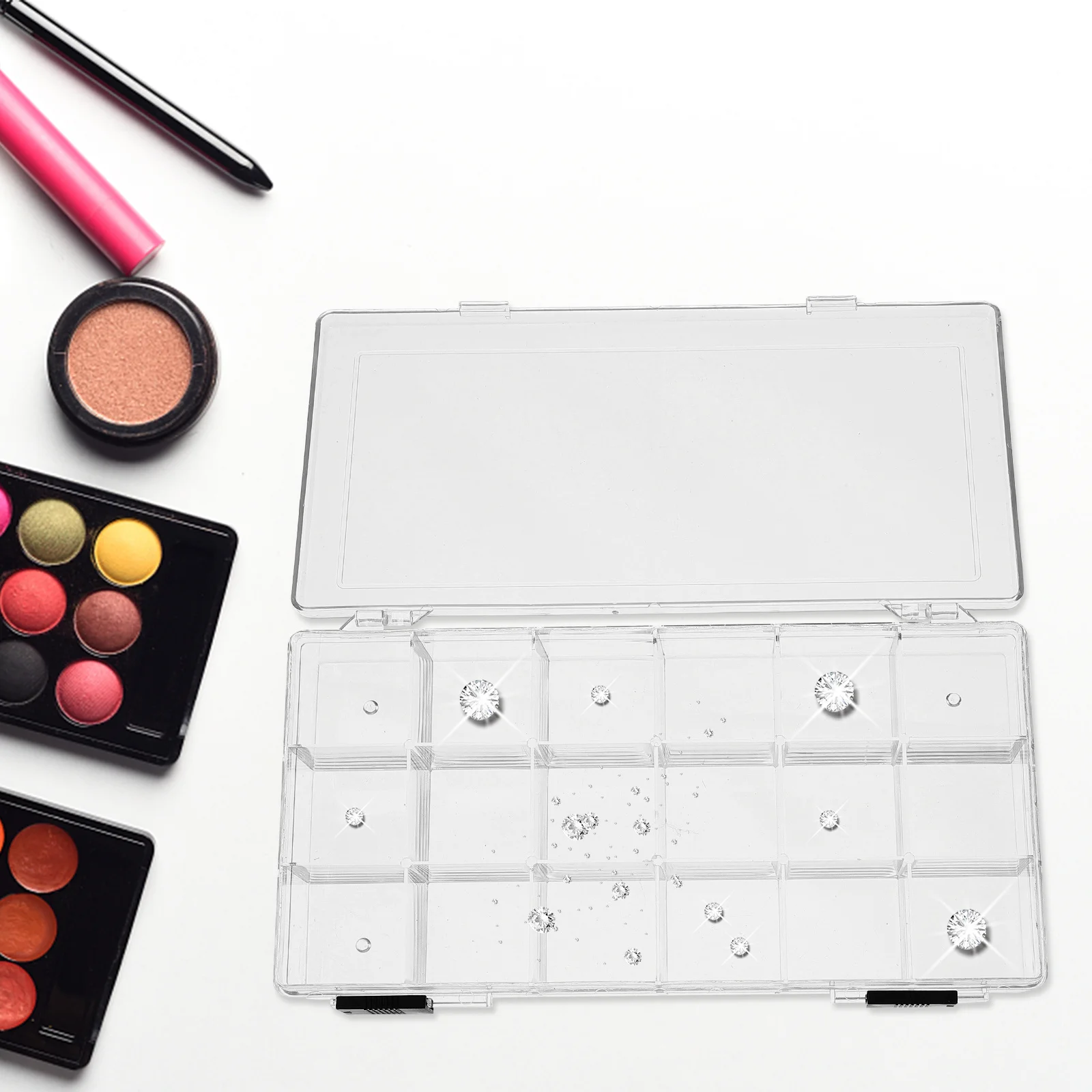 

Plastic 18-Compartment Transparent Storage Box Jewelry Earrings Holder Desktop Organizer Small Items Storage Case