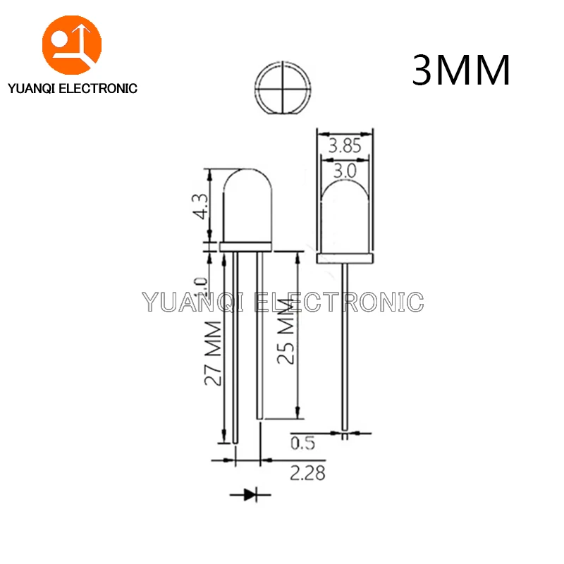 50pcs Long Leg 3MM 5MM LED White Green Red Blue Yellow Orange F5 28mm F3 27mm Length Light Emitting Diode