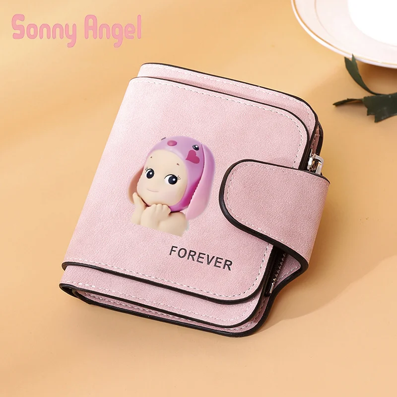 Sonny Angel PU Leather Female Purse Zipper Hasp Wallets Hasp Solid Multi-Cards Holder Coin Short Wallets Slim Small Kids Gifts