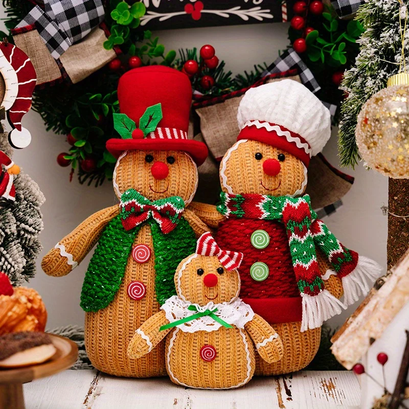 Charming Gingerbread Style Men's Homewear - Set of 3 Cotton Christmas Ornaments, Perfect for Holiday and New Year Decoration