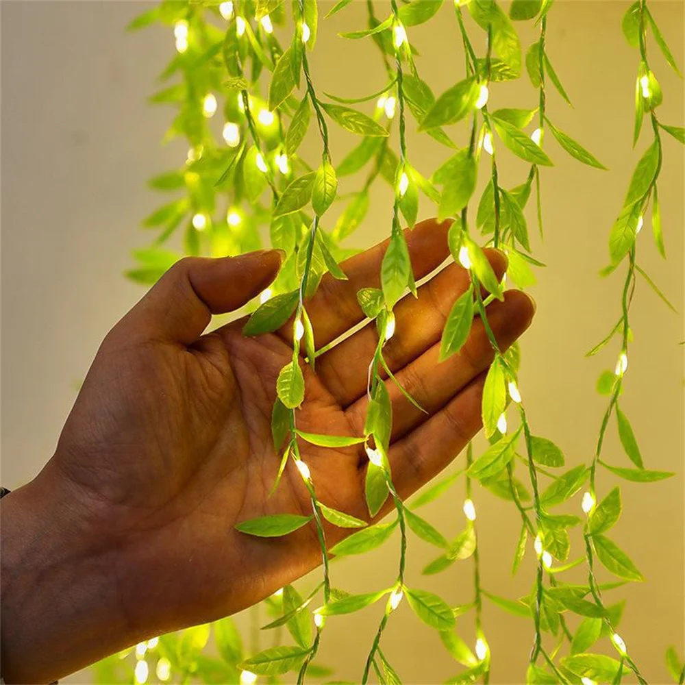 Battery Artificial Leaf Willow Vines LED Lights String Garland Flower Christmas Fairy Lights for Home Garden Wedding Party Decor