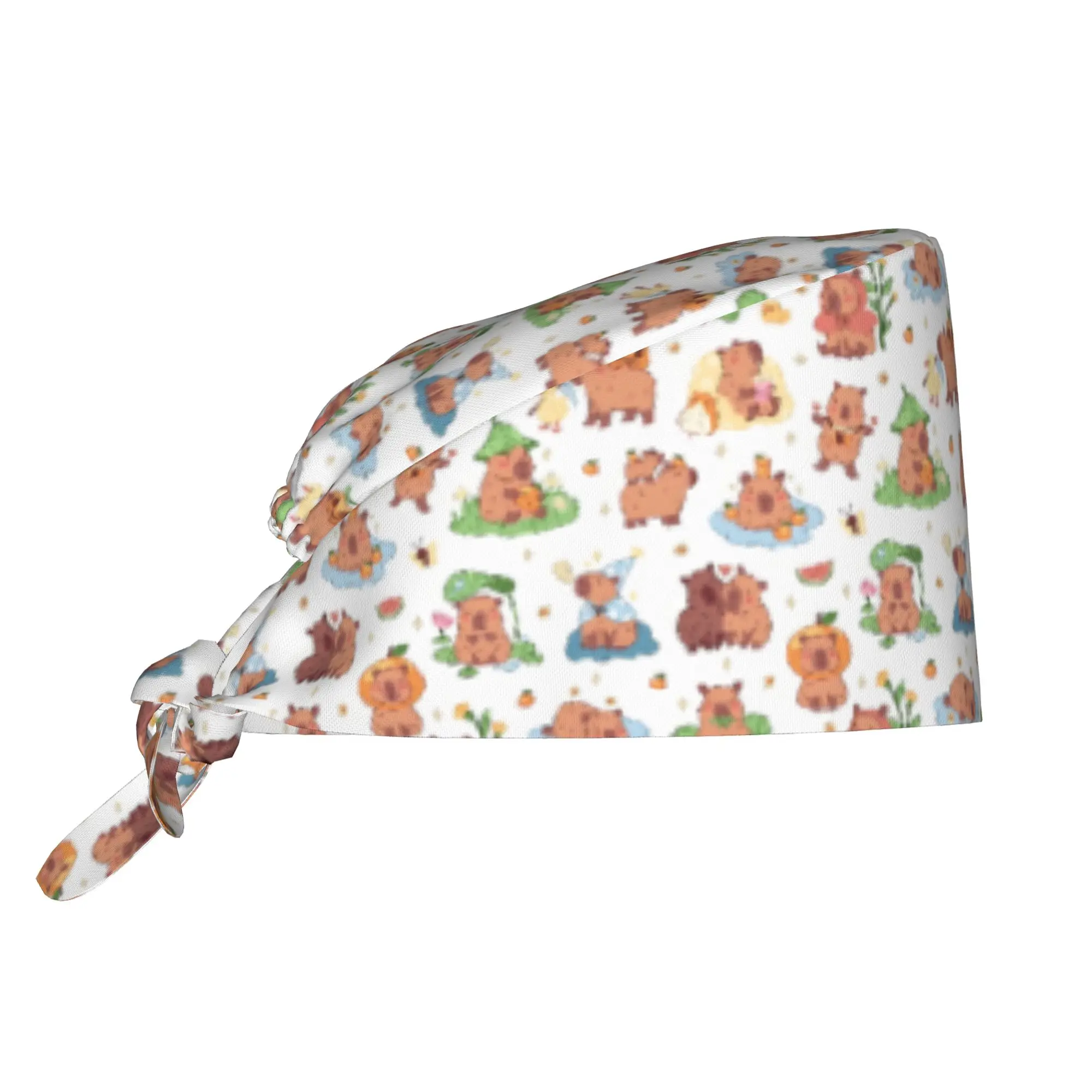 Colourful Creative Capybara Printed Breathable Scrub Hat Surgical Scrub Caps Nursing Hair Hats  Work Scrubs Hat for Medical
