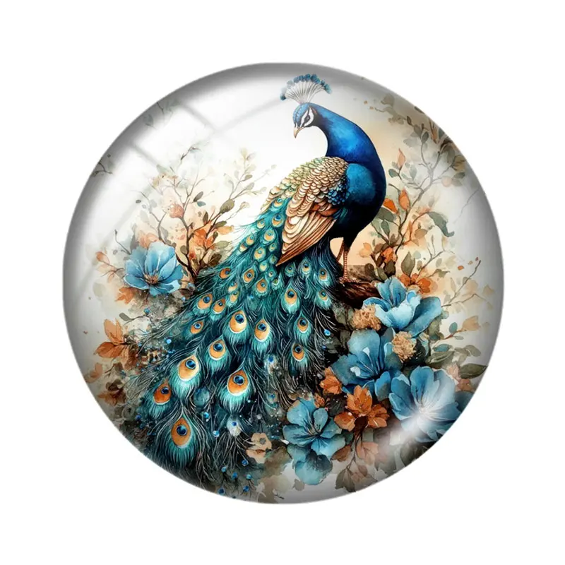 رائعتين الطاووس كليبست 10 قطعة 12 مللي متر/16 مللي متر/18 مللي متر/25 مللي متر صورة مستديرة الزجاج كابوشون التجريبي شقة عودة صنع النتائج