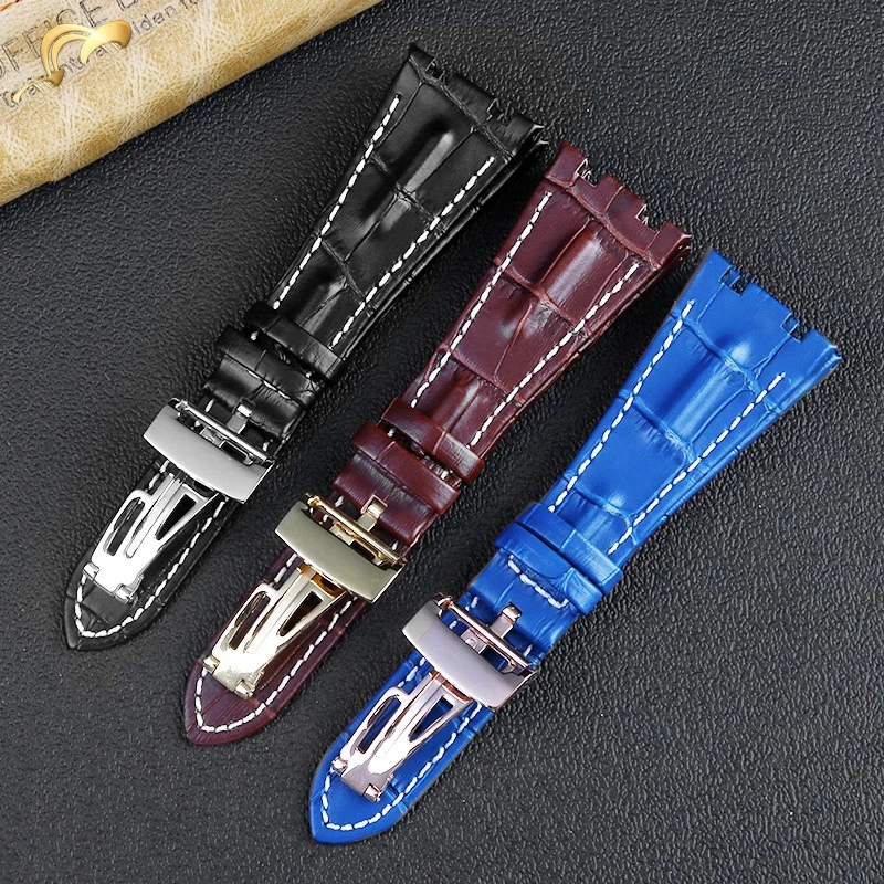 

Watch Accessories Bone Grain Leather Strap for AP 26470 26133 15703 26470SO Royal Oak Offshore 28mm Men's Oports Watchband