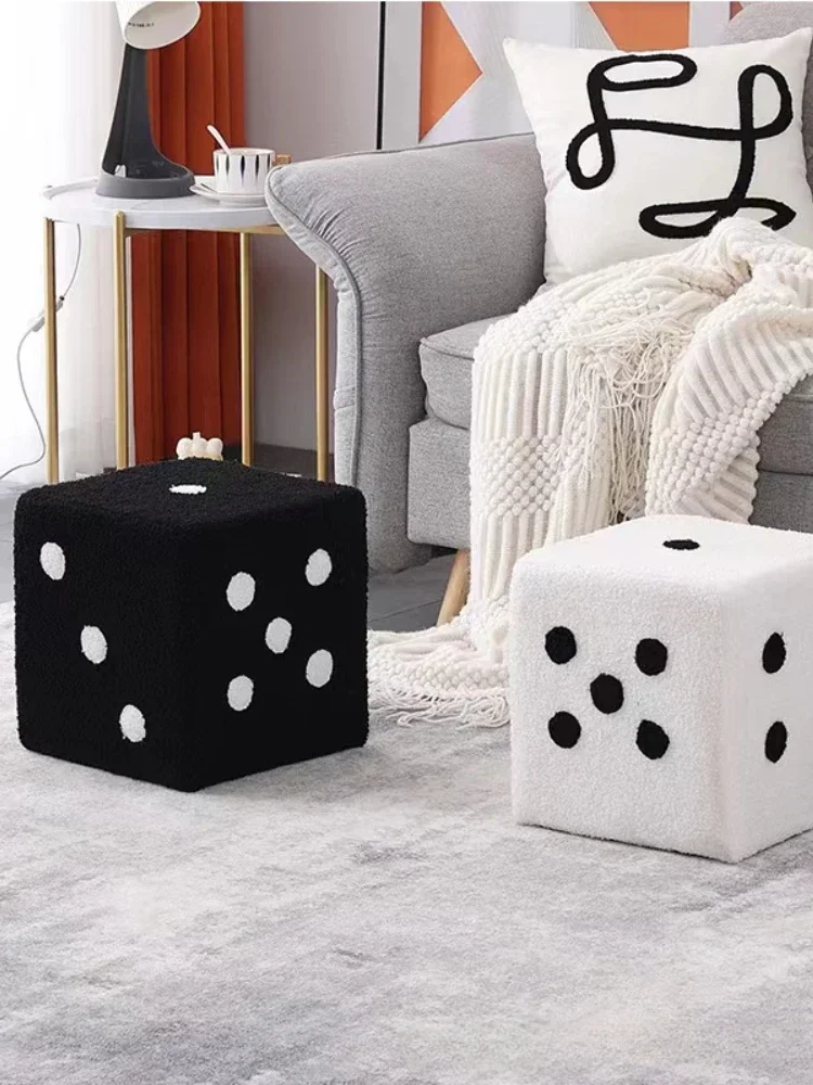 Plush Dice Changing Shoes Small Stool Household Furniture Decoration for Doorway Nursery Apartment Bedroom Entryway