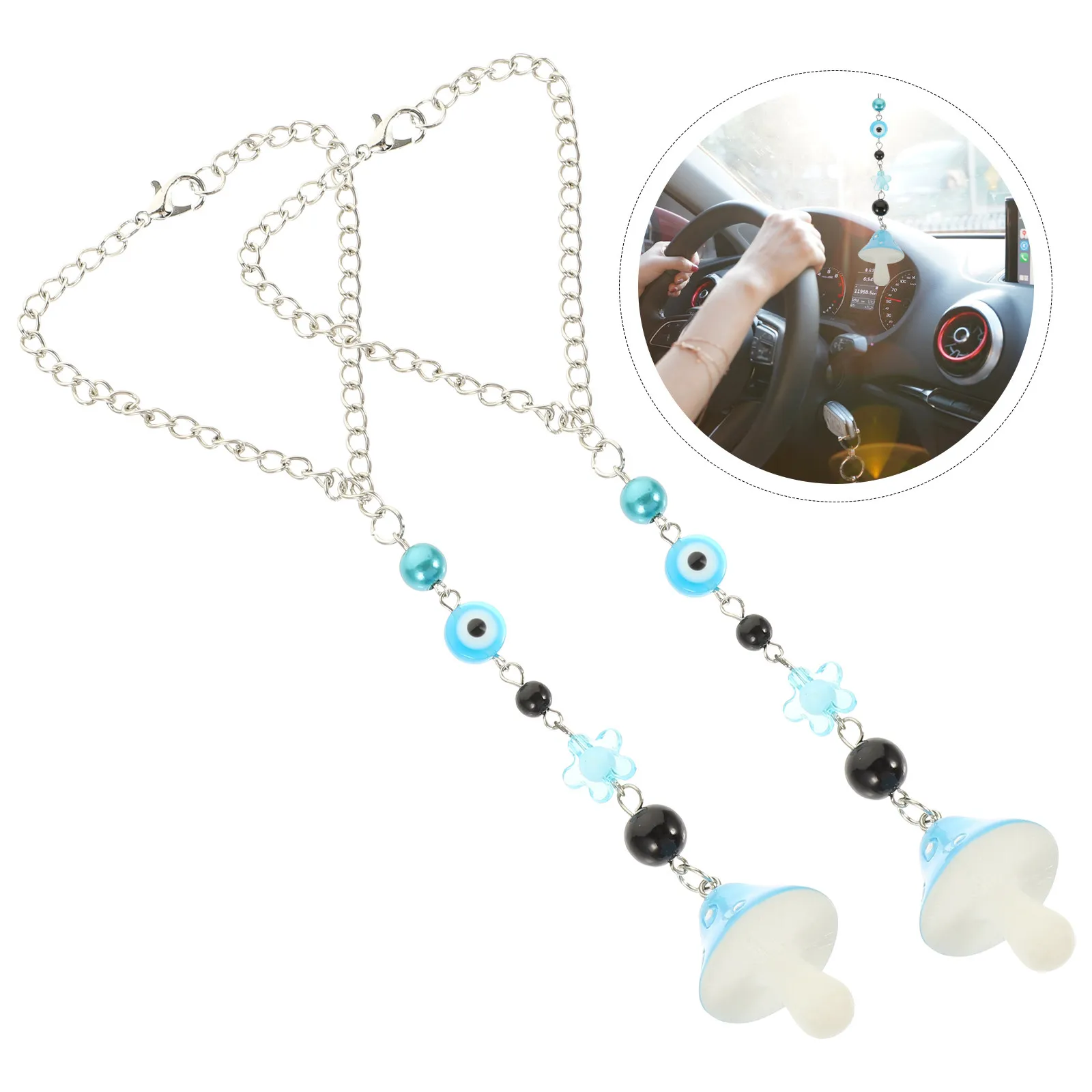 2Pcs Premium Resin Mushroom Evil Eye Hanging Ornaments for Car Rearview Mirror Window Wall Home Decor Aesthetic Car Hanging