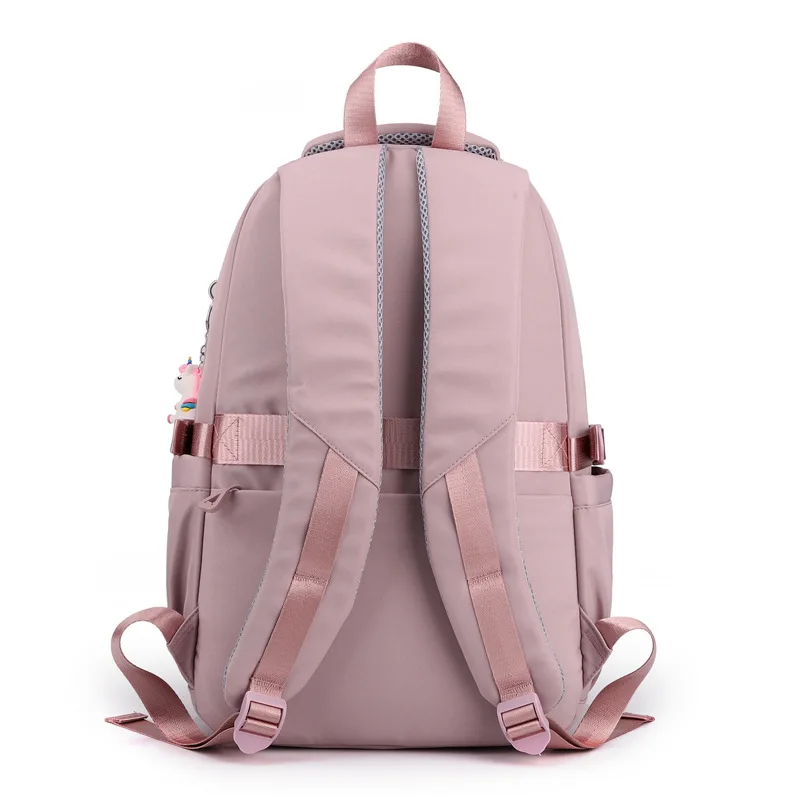 Sac à Dos d\'École en Nylon avec Pendentif pour Fille Cartable de Voyage, Multi-Poches, Imperméable, Décontracté, Style Simple, pour Adolescent