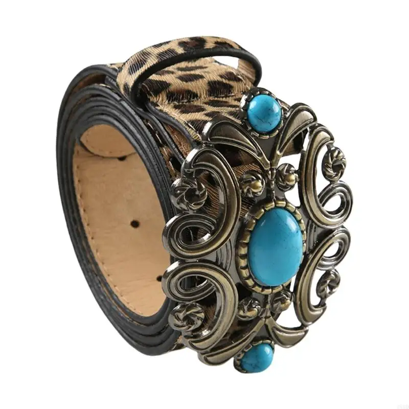 

652F Unique Waist Belt Leopard Print Chain for Cowboy Cowgirl Stylish Hot Buckle Retro Hot Buckle Waist Chain Belt