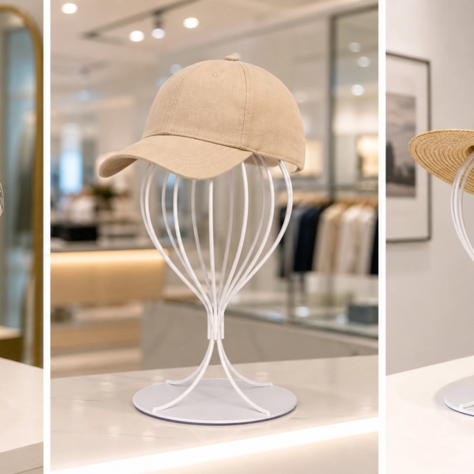 Hat Display Stand Metal Hat Stand with Round Base Wire-Frame Countertop for Retailers, Retail Store, Shop Counter