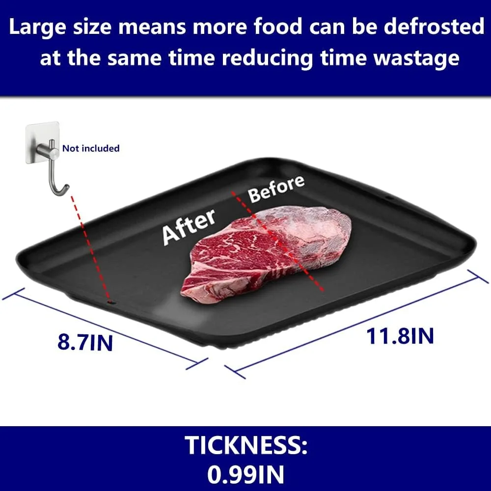 Fast Thawing Tray for Frozen Meat, Large Defrosting Plate, Non-Stick, Blue Spatula Included