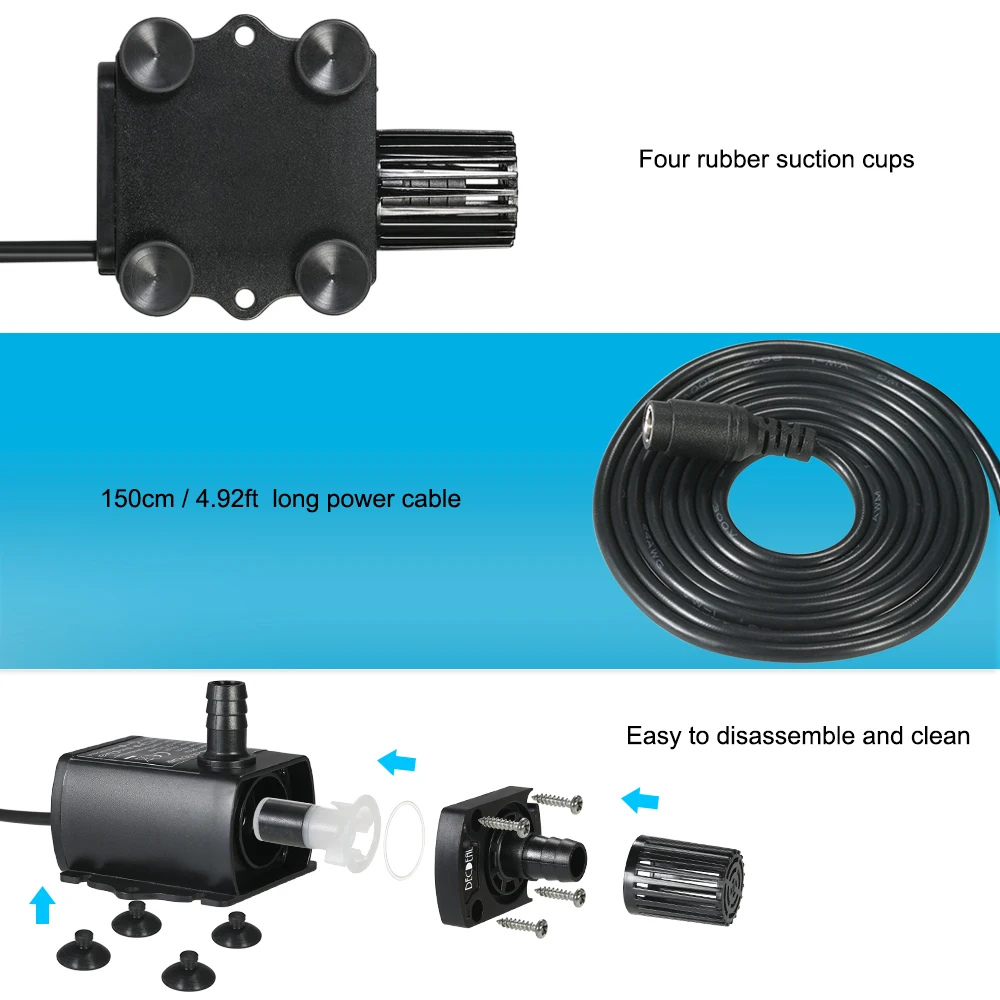 Decdeal Ultra-quiet DC12V 6W/10W Brushless Water Pump with 5.5*2.1mm  Waterproof Submersible Fountain Aquarium 300L/H Lift