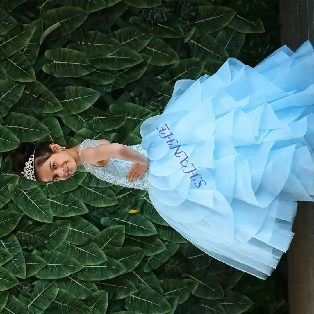 

Sky Blue Mini Quinceanera Dresses Ball Gown Tulle Beaded Flower Girl Dresses For Weddings Pageant Dresses Kids Baby Customized