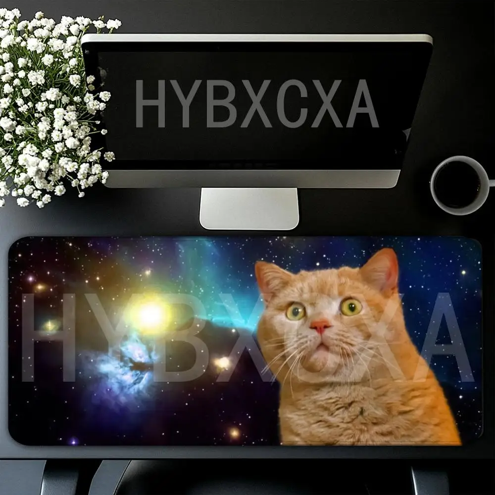 HYBXAXC Lustiges Holografisches Katzen-Meme Mauspad Schreibtischunterlage Niedliches HD Schreibtischpad Erweiterte Gaming-Tastaturmatte Groß XXL Gamer