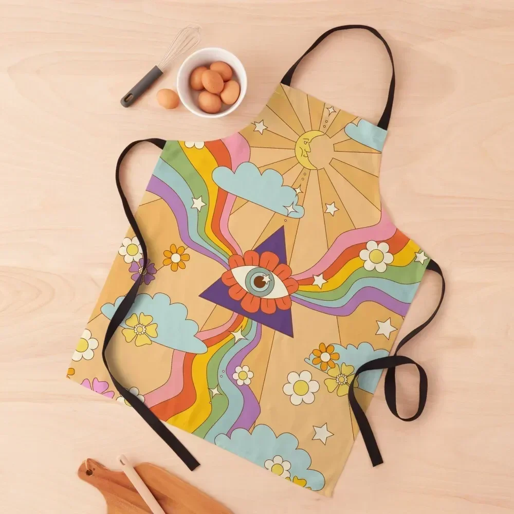 

retro hippie boho rainbow print Apron Barista Novelties Kitchen And Home kitchen girl Kitchen Items Apron