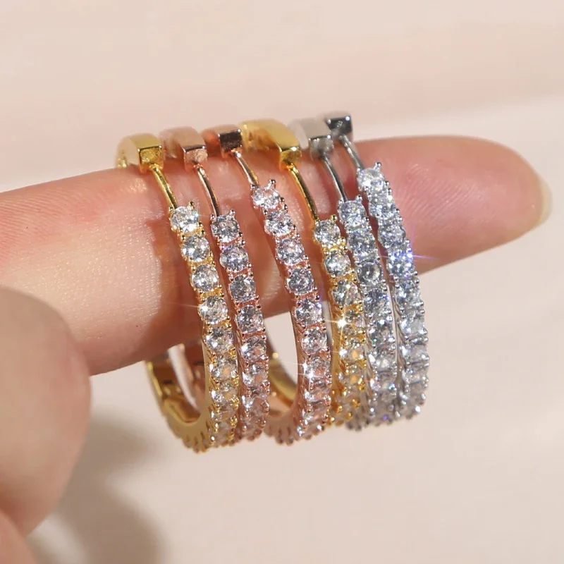 35mm Gold Silver AAAAA CZ Huggie Hoop Earrings for Women Fashion Jewelry with 3 Color for Party Festival Boucle Doreille