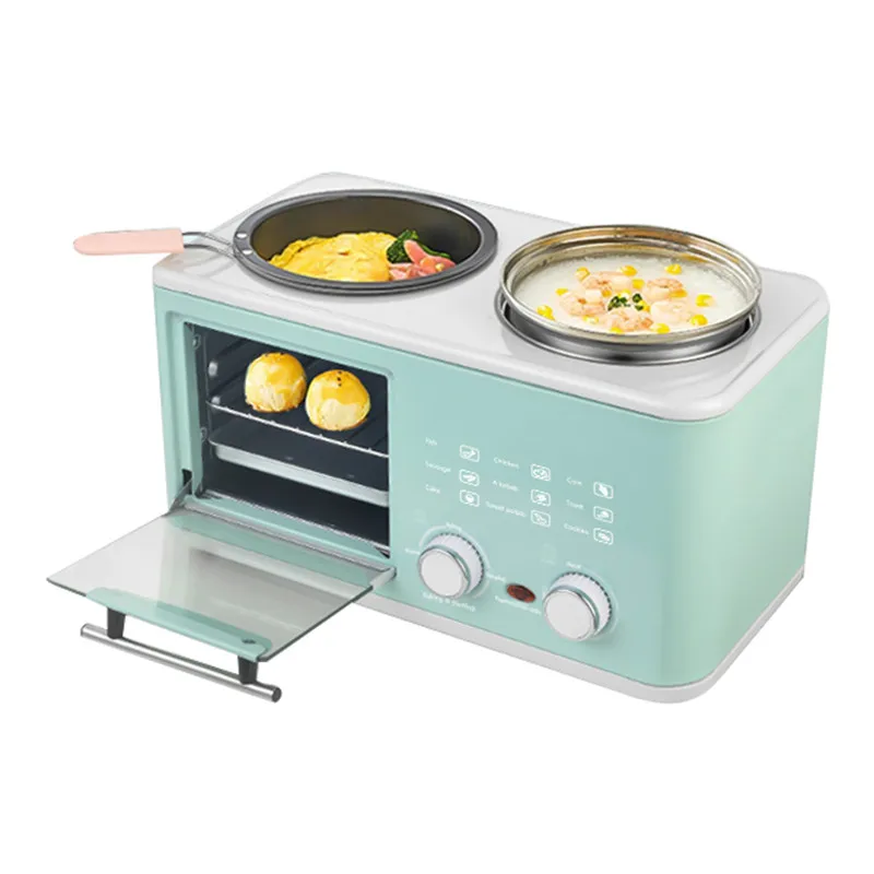 Household Electric 4 in 1 Breakfast Machine Mini Bread Toaster Baking Oven Omelette Fry Pan Hot Pot Boiler Food Steamer