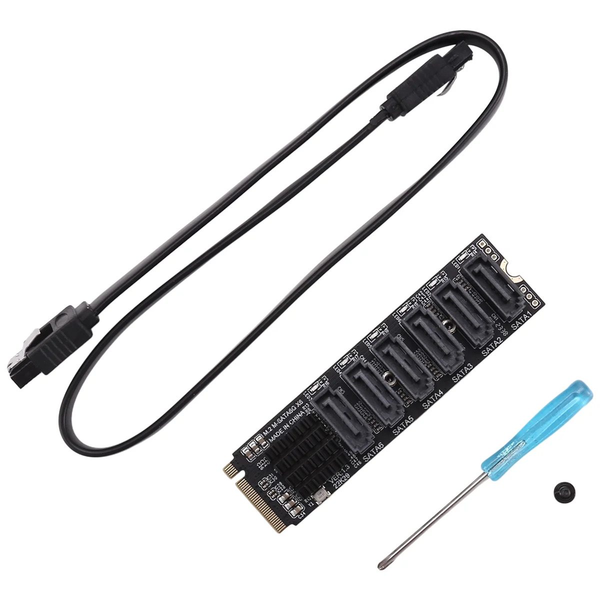 M.2 MKEY PCI-E Riser Card M.2 NVME to SATA3.0 PCIE to SATA 6Gpbsx6-Port Expansion Card ASM1166 Support PM Function