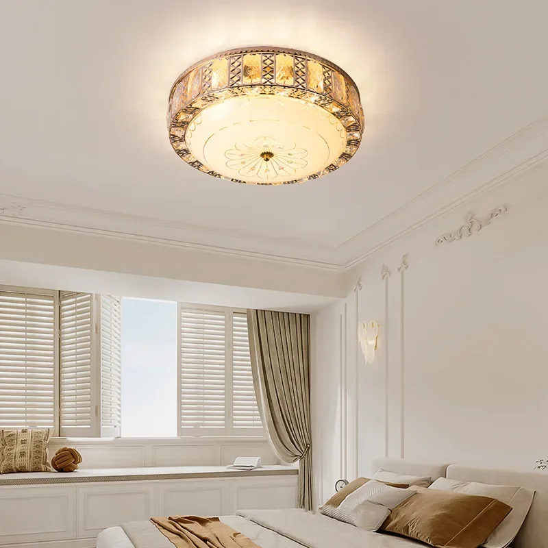 

Modern Simple Round Crystal LED Ceiling Lamp European Luxury Atmosphere Living Room Bedroom Study Warm Ceiling Lamp