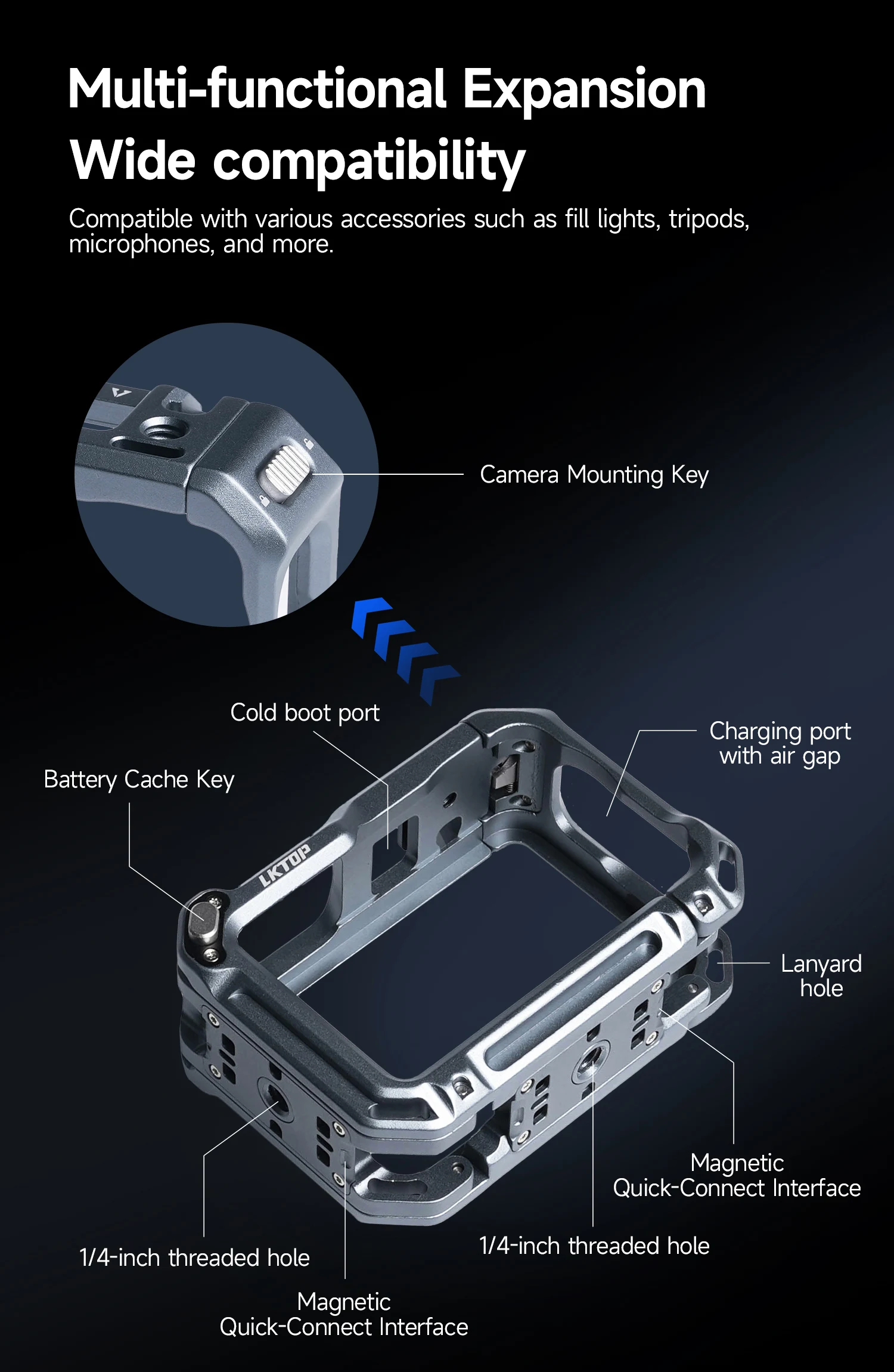 For DJI Osmo Action6/6 Pro Aluminum Rabbit Cage Protective Case ，Multifunctional Metal Frame Adapter，Action Camera Accessories