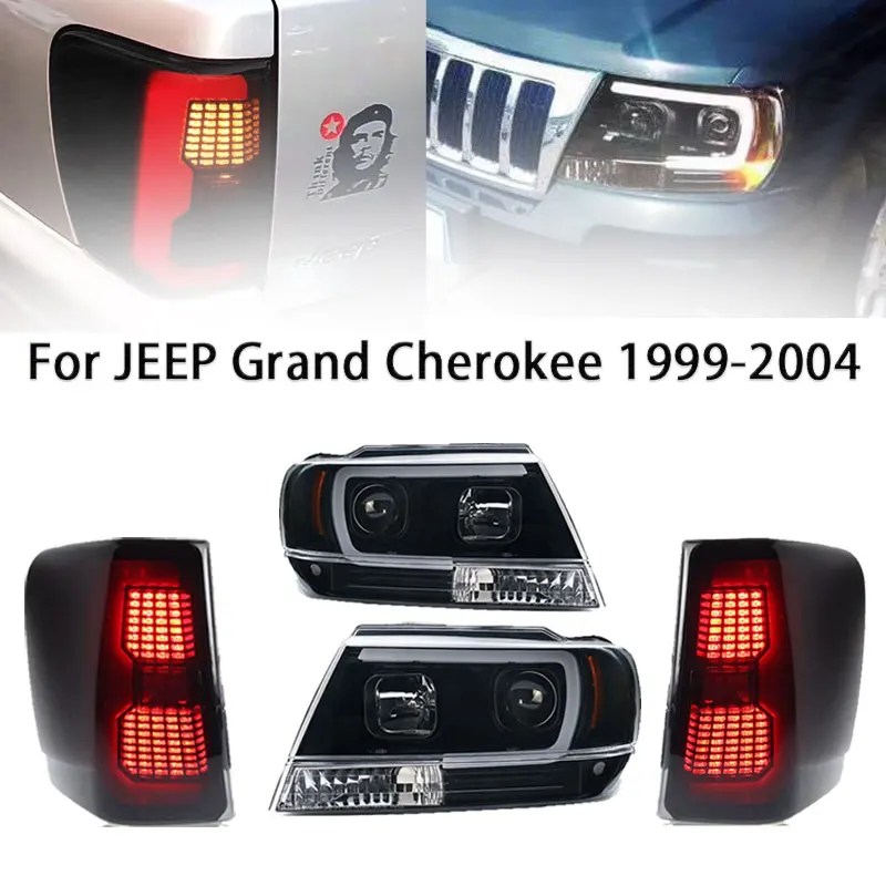 

Передняя фара с задним фонарем для JEEP Grand Cherokee светодиодный, фары 1999-2004, фары DRL, сигнал поворота, проектор дальнего света