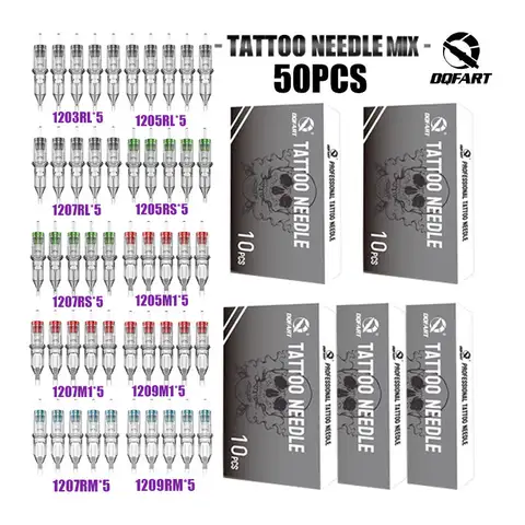 Agulhas de cartucho de tatuagem mistas 50/20PCS |   Agulhas transparentes estéreis descartáveis embaladas individualmente para máquina de caneta de tatuagem