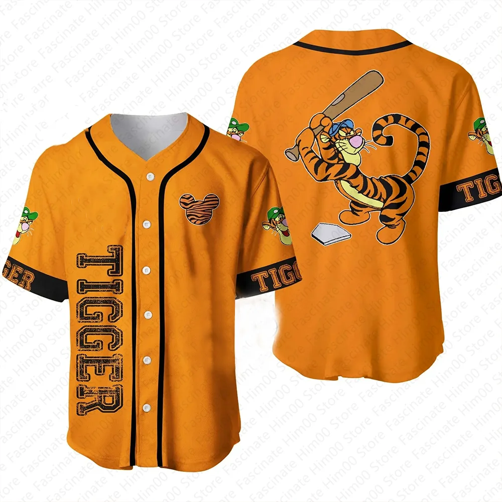White Yellow Disney Baseball Jersey Tigger Winnie The Pooh children\'s summer baseball uniform T-shirt boy/men\'s baseball uniform