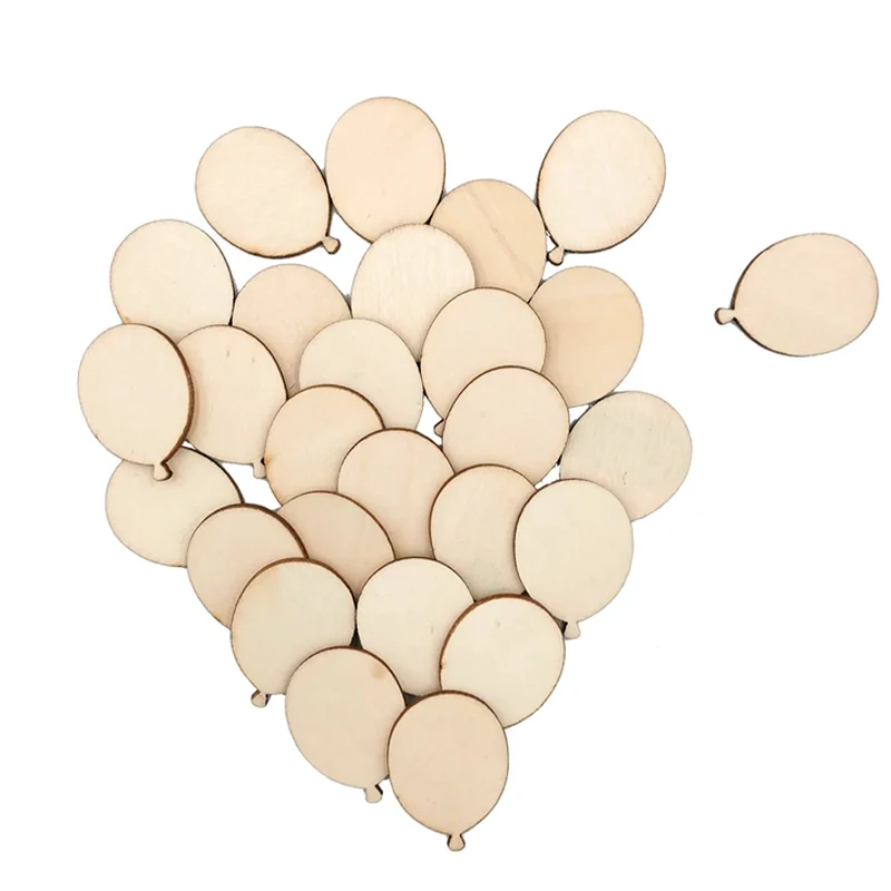 50 teile/los Mini Ballon Holz DIY Handwerk Ausschnitte, Holz Ballon Geformt Unvollendete Ornamente Tag für DIY Handwerk Hochzeit Party Decor