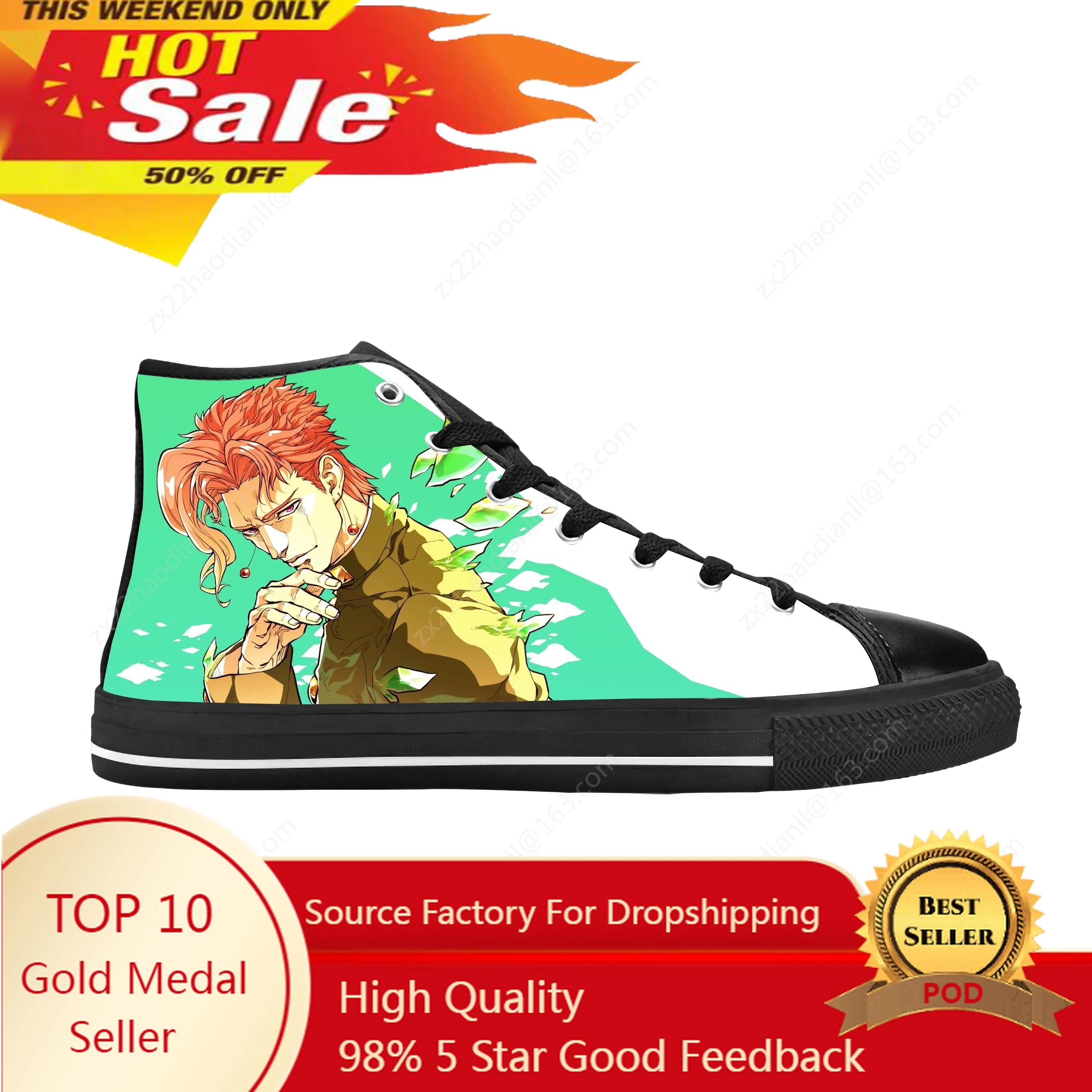 

Anime Jojo Bizarre Adventure Kakyoin Noriaki Cool Casual Cloth Shoes High Top Comfortable Breathable 3D Print Men Women Sneakers