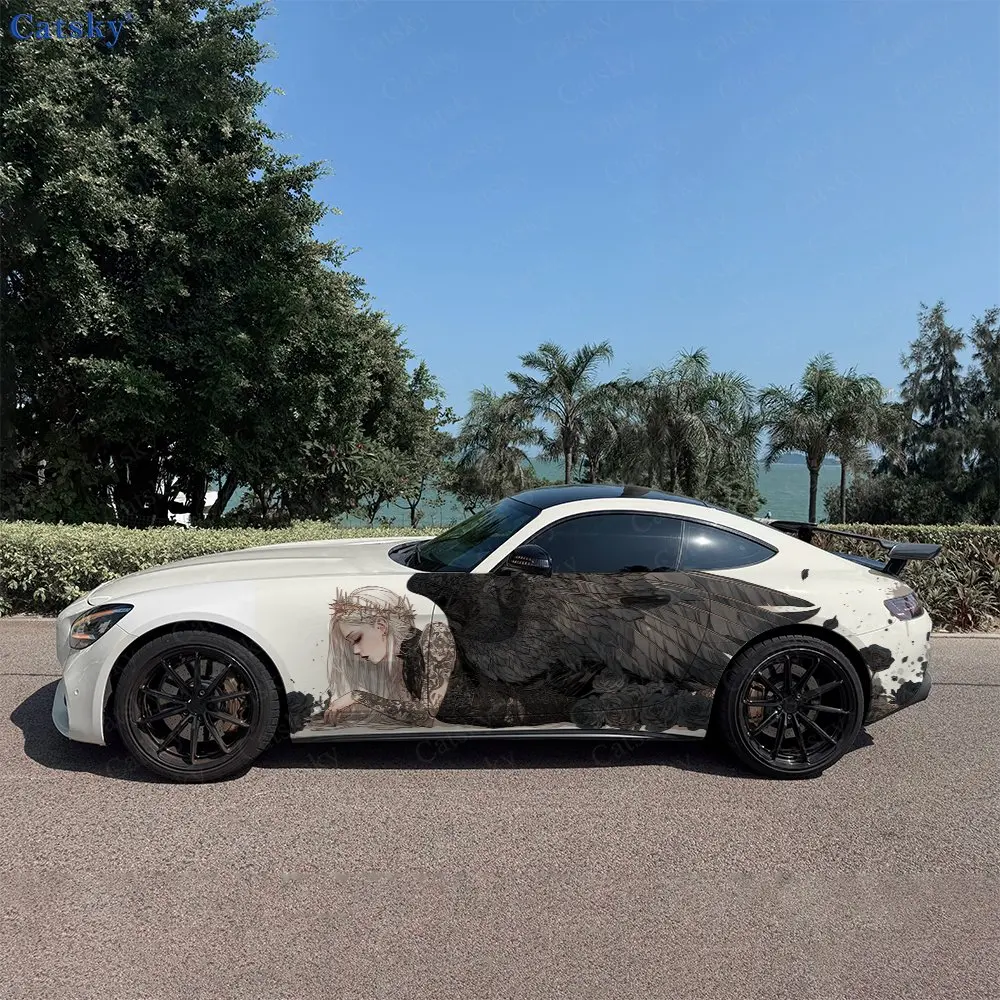 

2 шт. наклейки на боковые части автомобиля «Павший темный ангел», самоклеящиеся, из ПВХ, водонепроницаемые и устойчивые к царапинам, аксессуар для автомобиля, подарок